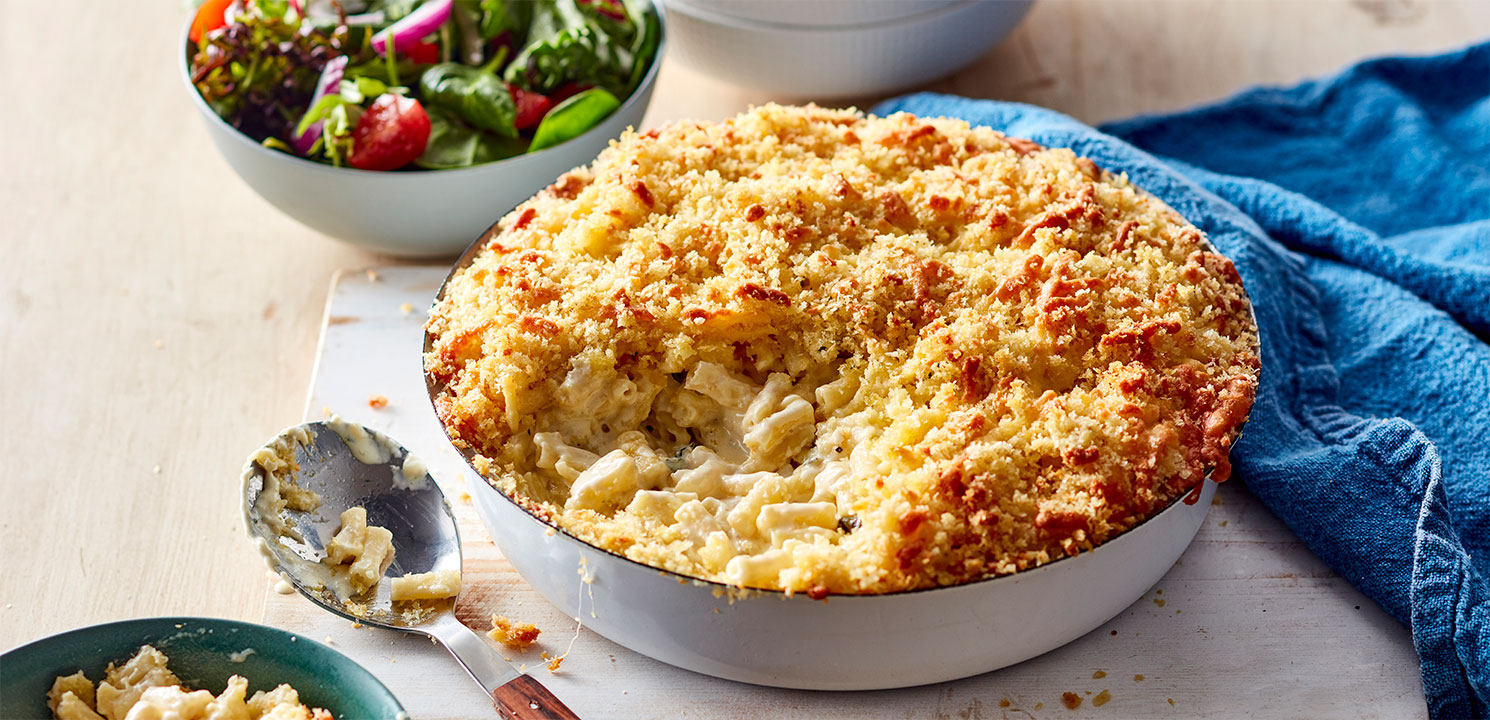 Recipe for baked mac and cheese with bread crumb topping